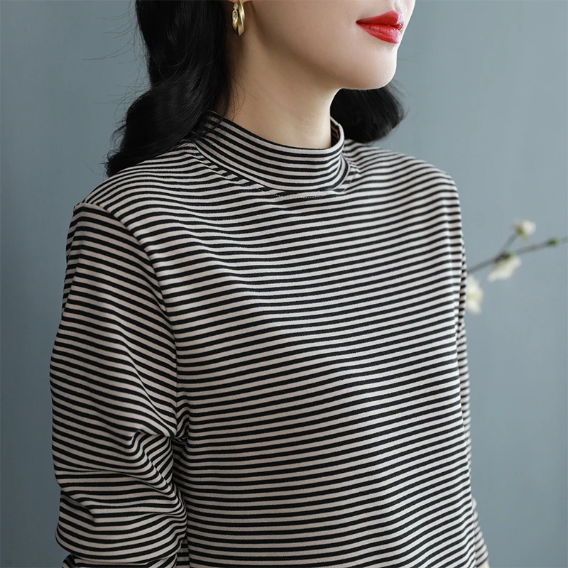 棉质长袖T恤女士冬装新款加绒加厚打底衫中年妈妈宽松大码上衣服