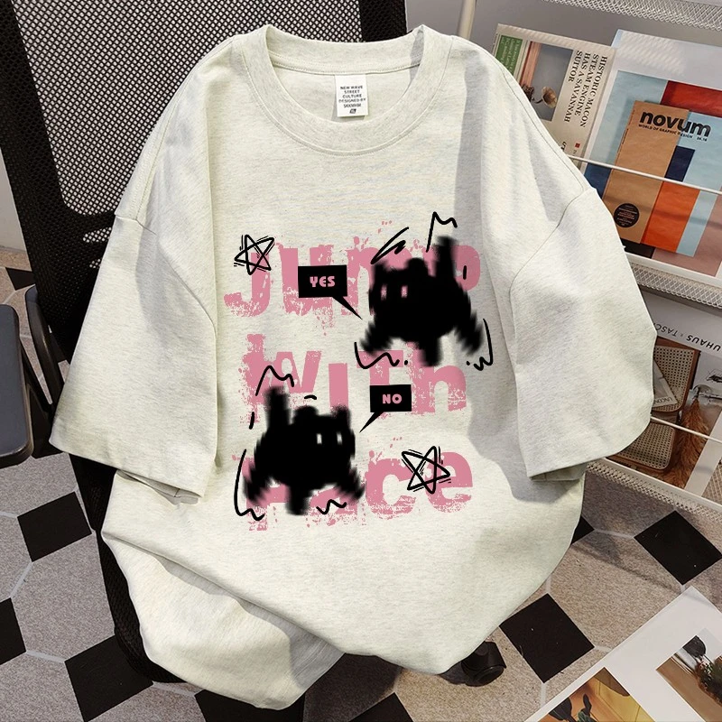 白色卡通猫咪短袖t恤女童2025新款爆款夏季纯棉宽松儿童半袖上衣