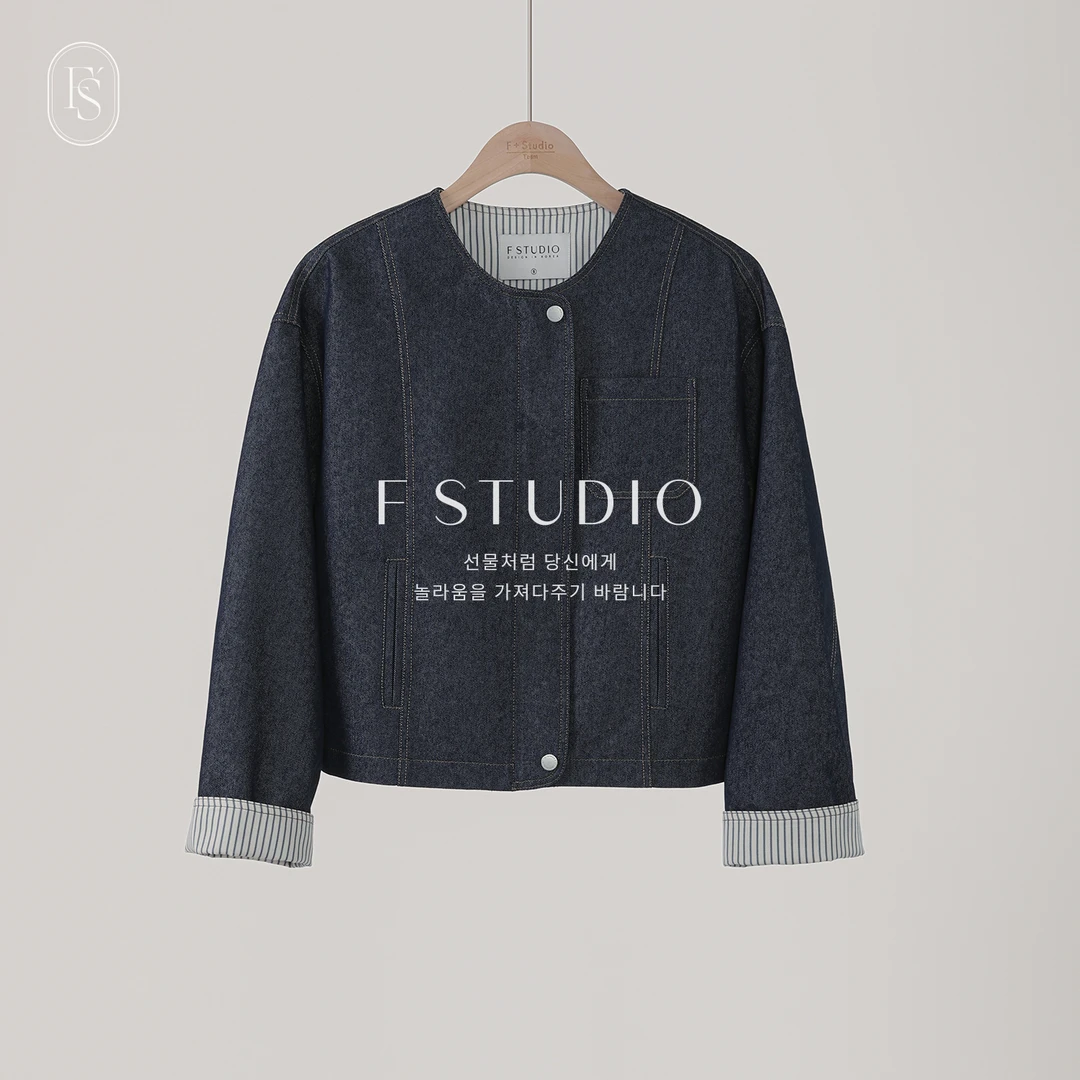 法儿家韩国限定【新品】【牛仔集市】FS504W005袖口拼接条纹牛仔外套