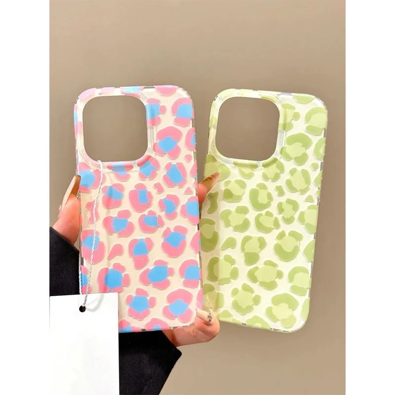 粉绿豹纹适用苹果16/15手机壳iphone13pro12女14小米oppo华为vivo