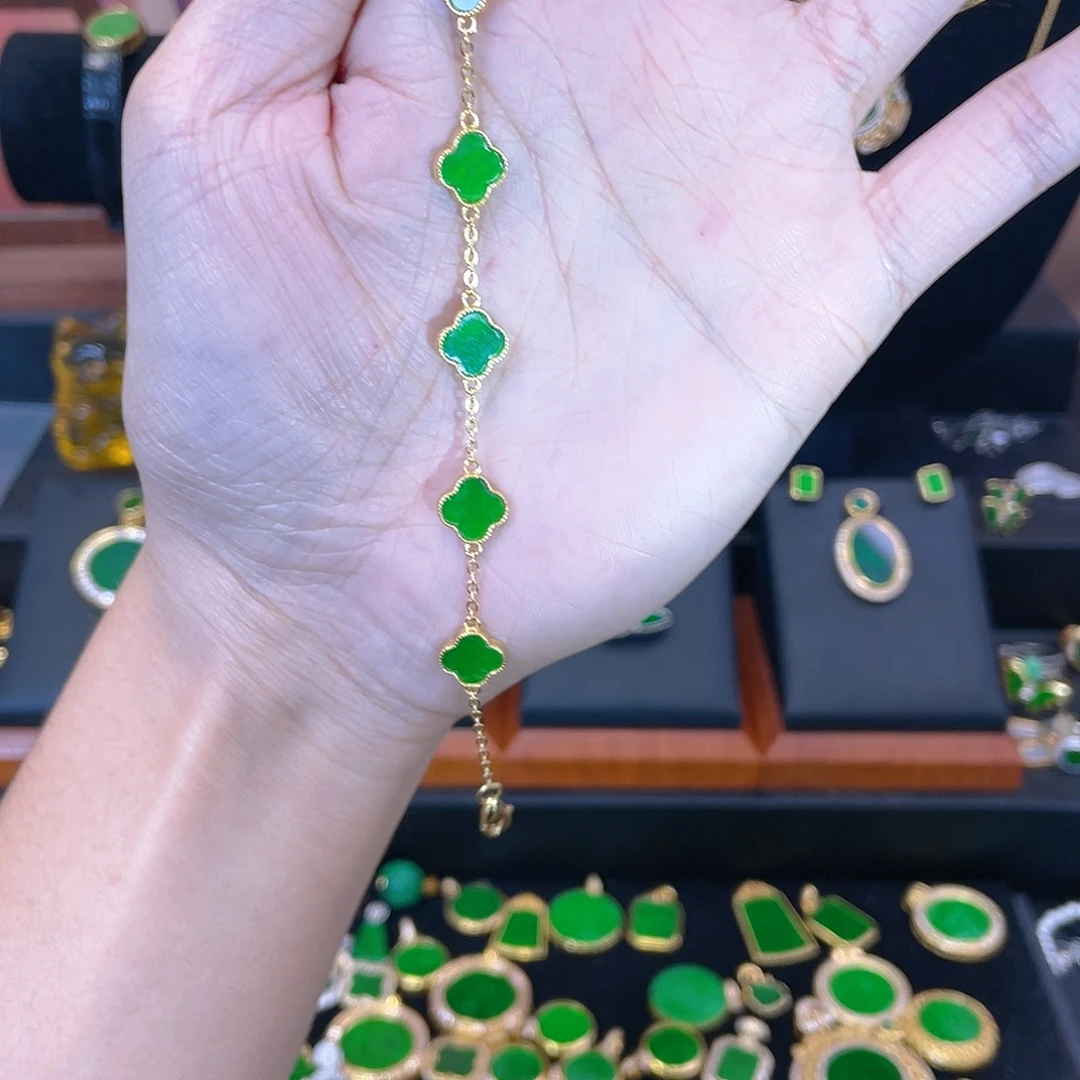 翡翠银S925镀金镶嵌手链