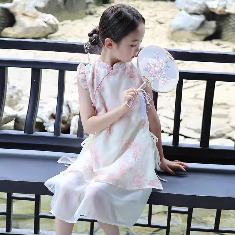 7043儿童唐装中国风改良旗袍宝宝古筝演出服幼儿园女童日常连衣裙
