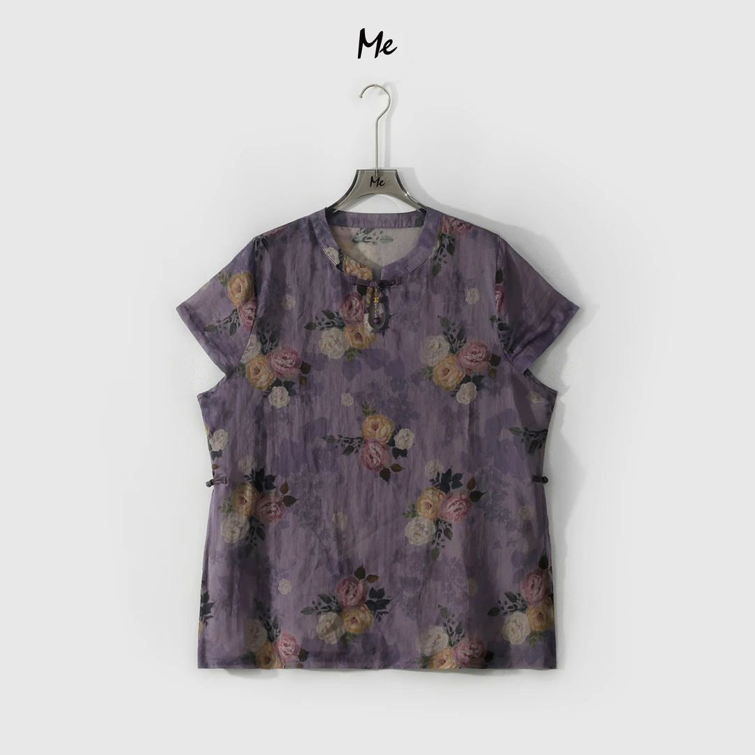 ME【100%苎麻紫黛旗袍】艺术印花国风显瘦舒适时尚百搭上衣MESS6641