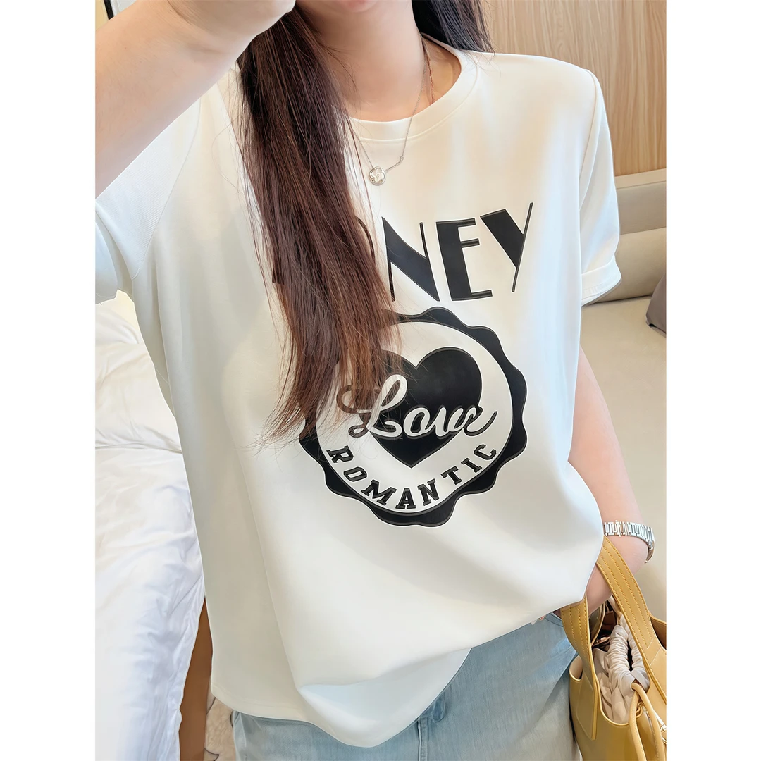 多瑙河畔 / 简约韩风爱心印花短袖T恤14007花契200斤胖mm春季休闲