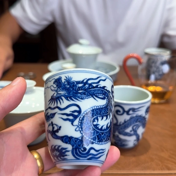 摆件芒*元青花铠甲龙纹手雷杯100cc
