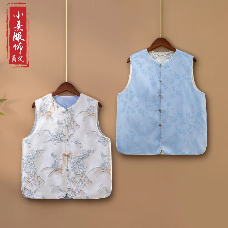 【沐烟】2025新款春季马甲新中式宽松圆领绣花双面双穿上衣马夹女款