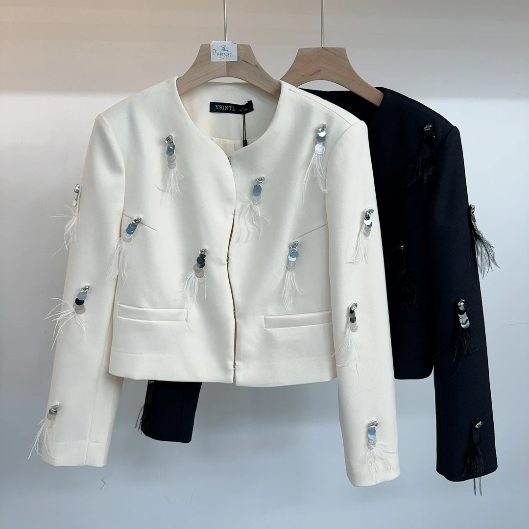 【羽*沙】时尚休闲气质短外套2024年秋季新款亮片羽毛上衣243W090