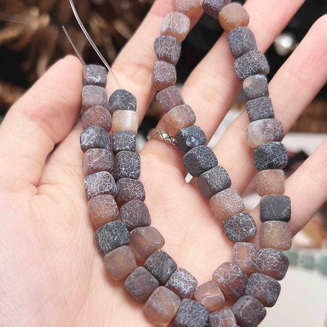 玛瑙/玉髓合金珠宝半成品u325。雪霜玛瑙随行方糖一条8mm