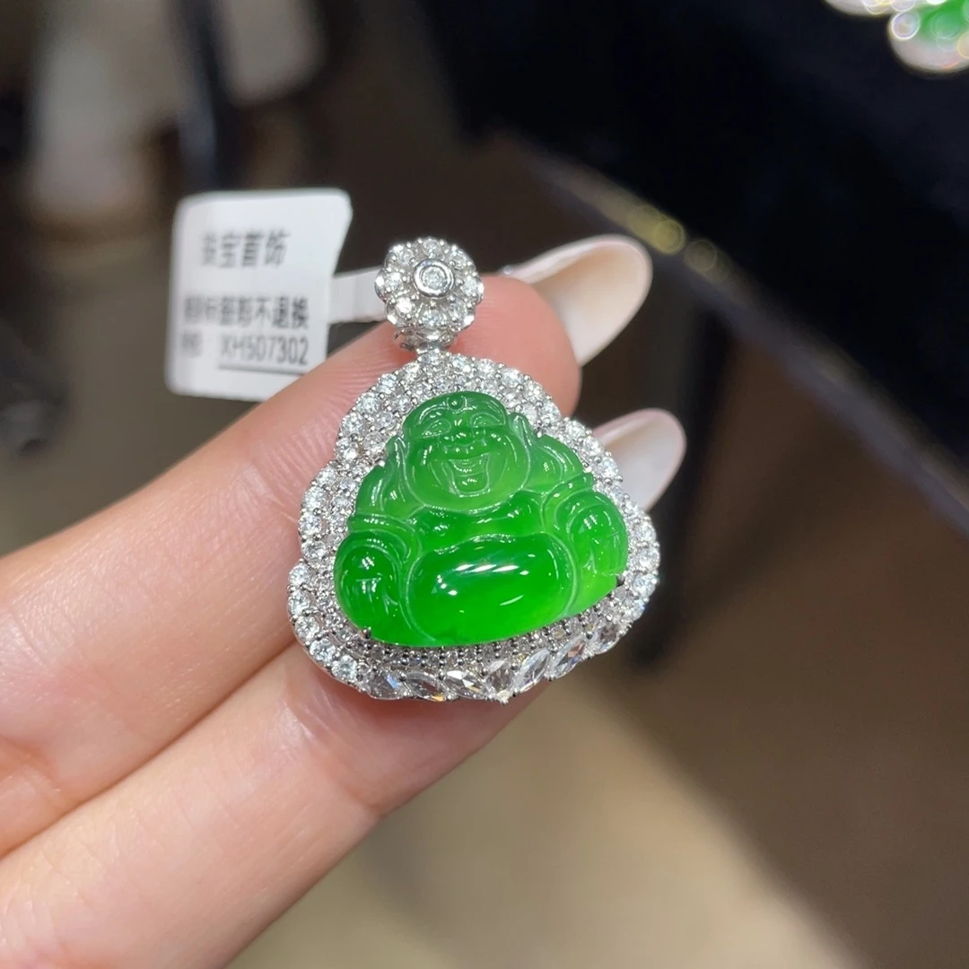 翡翠颈饰18K金镶嵌天然缅甸翡翠a货