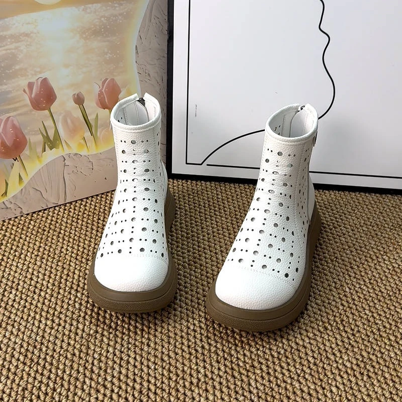 软底烟筒靴女英伦风2025春夏季薄款平底2cm镂空时尚百搭洞洞凉靴