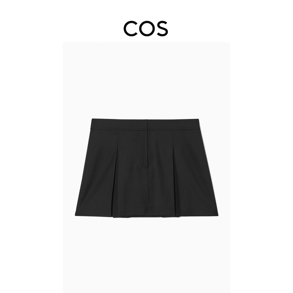 COS女装 修身版型低腰褶裥羊毛迷你裙黑1195104001