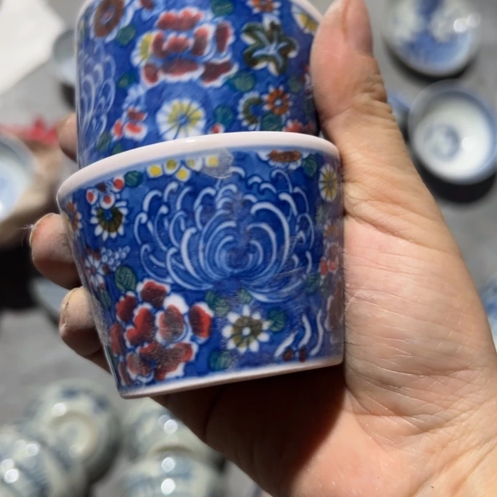 泡***宝手绘的万花茶杯2个