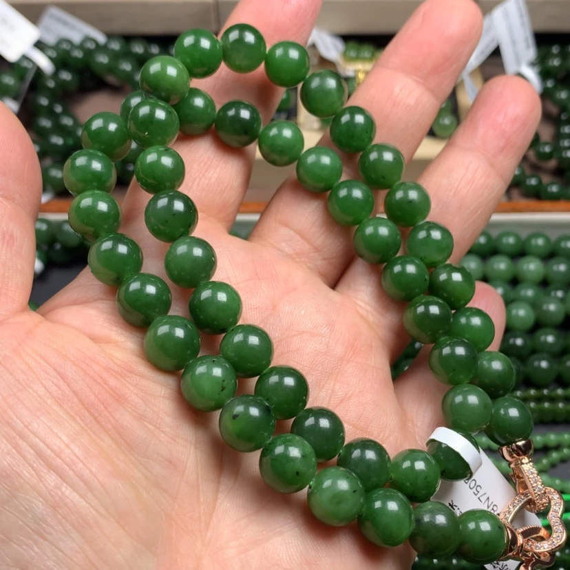 【闪购商品】和田玉（碧玉）颈饰未镶嵌10mm辣绿