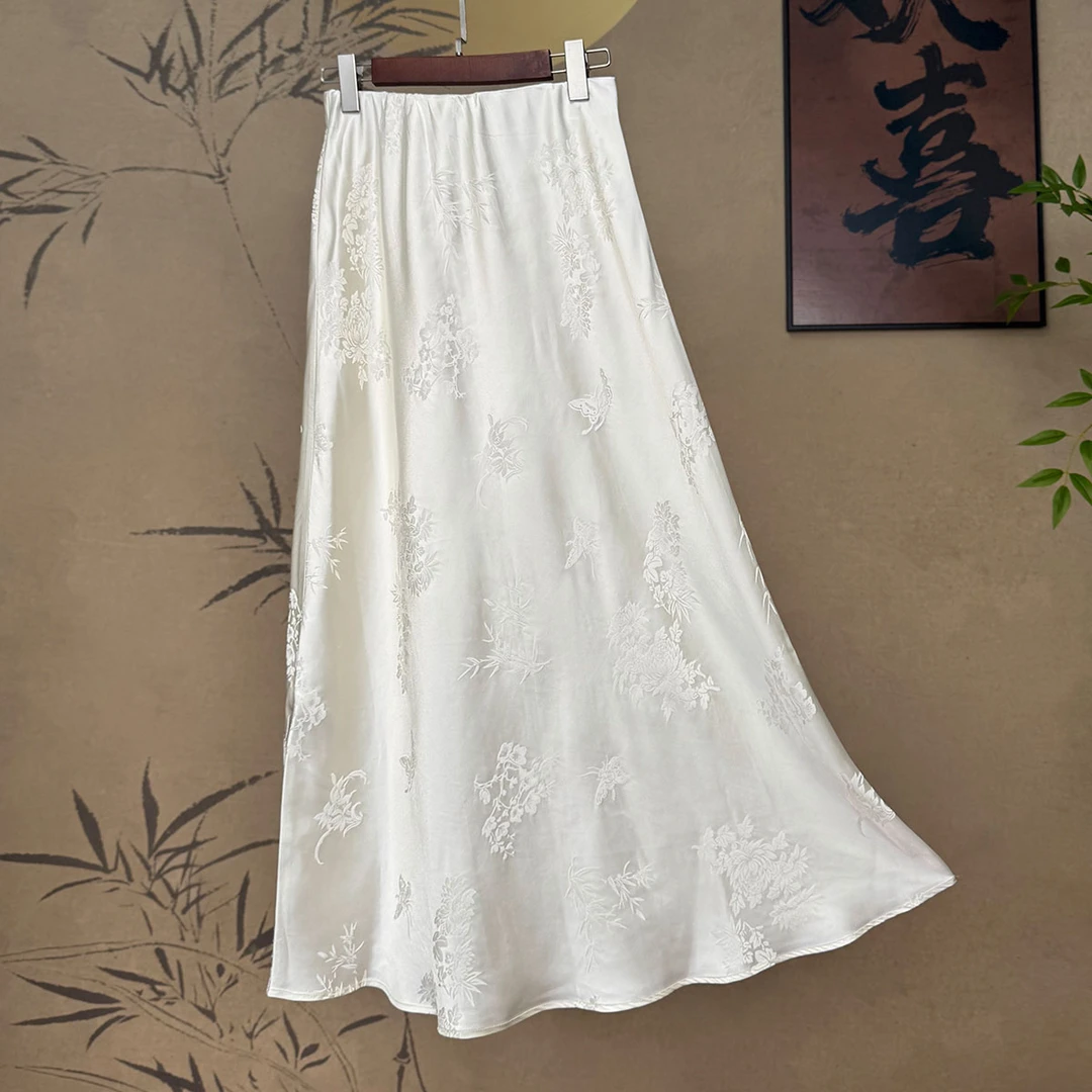 【卷卷新中式】“白玉”重缎重磅100%桑蚕丝鱼尾裙白色半身裙显瘦