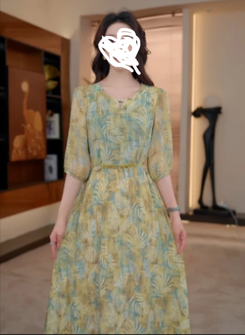 A7755度假风夏装收腰显瘦百搭温柔风碎花连衣裙