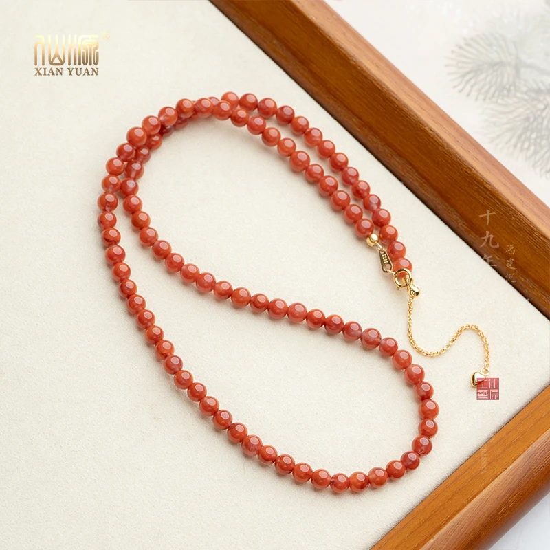 南红5mm火焰纹项链安哥拉红本命文玩饰品轻奢