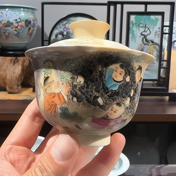 景德镇陶瓷手绘艺术作品柴烧杯