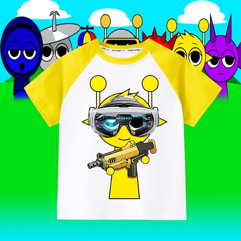 音乐节奏盒子Sprunki儿童短袖西蒙奥伦插肩t恤夏季纯棉男女童上衣