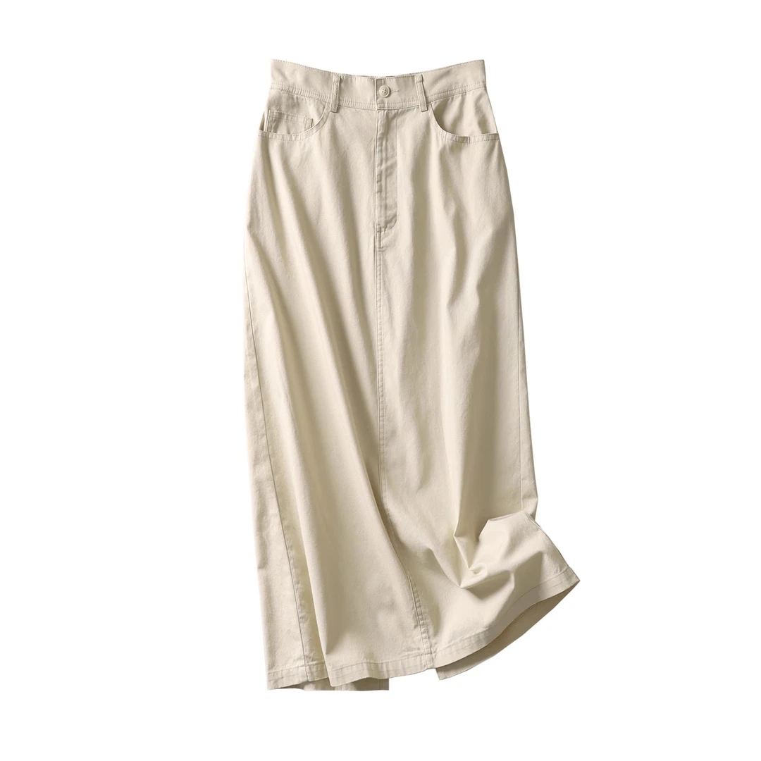 纯棉夏季薄款小A型半身裙文艺直筒裙女日系有大码藏肉显瘦百搭