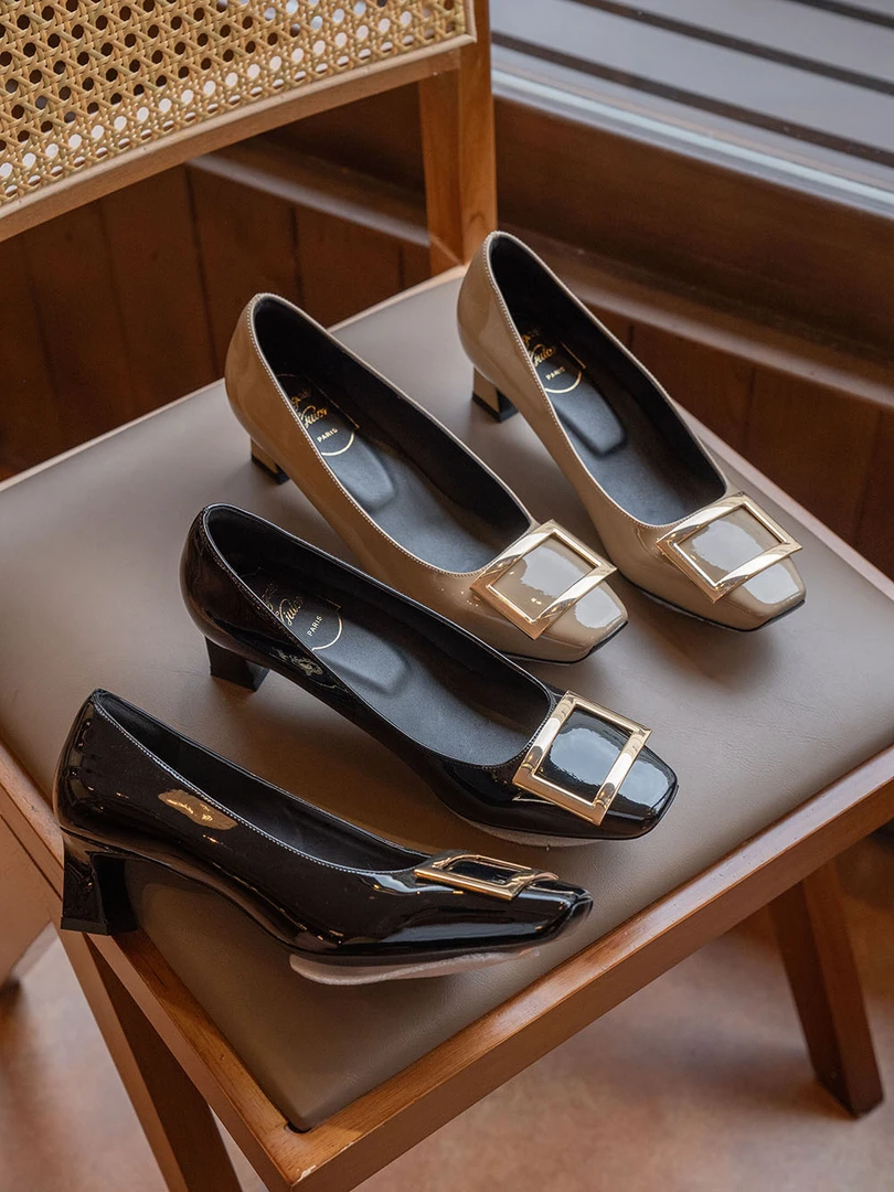 【吴姐定制】Z852舒适浅口方扣粗跟百搭单鞋