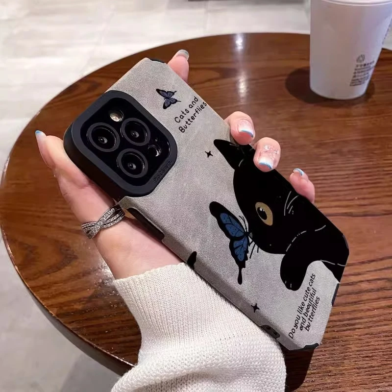 贴皮适用黑猫蝴蝶苹果15全包手机壳华为荣耀oppo防摔VIVO小米红米