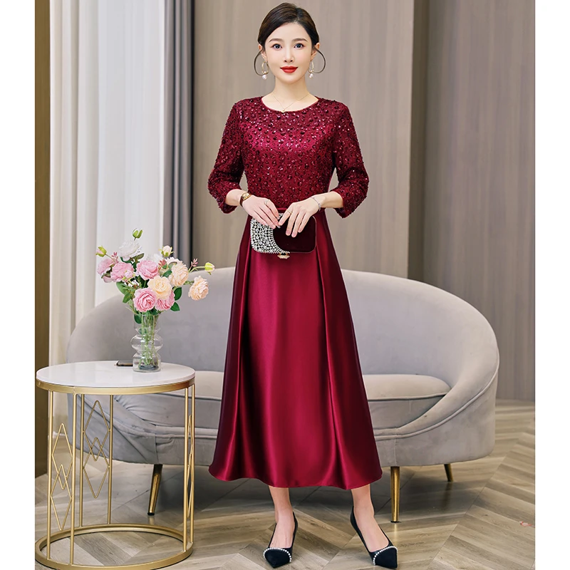 婚礼妈妈礼服高贵洋气2025新款丈母娘喜婆婆婚宴装显瘦连衣裙子女