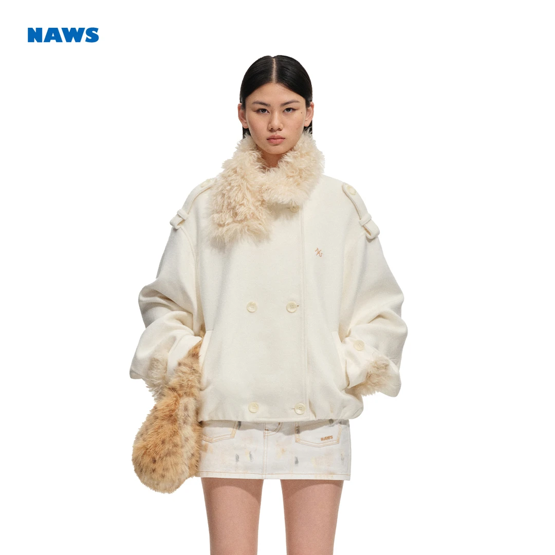 NAWS 【明星同款】极地廓形毛呢外套【极地系列】羊毛翻领短款大衣女