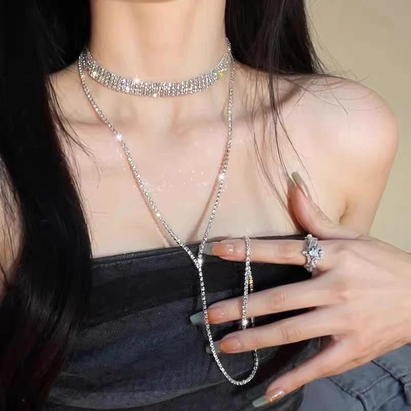 铜合金亚克力项链 [春歌]精致水钻流苏项链女高级百搭时尚项链