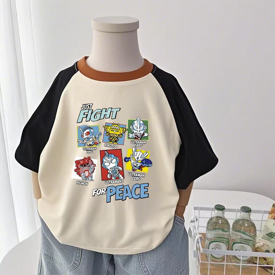 男童t恤短袖纯棉奥特曼衣服夏季男宝痞帅时髦半袖中小童宽松童装