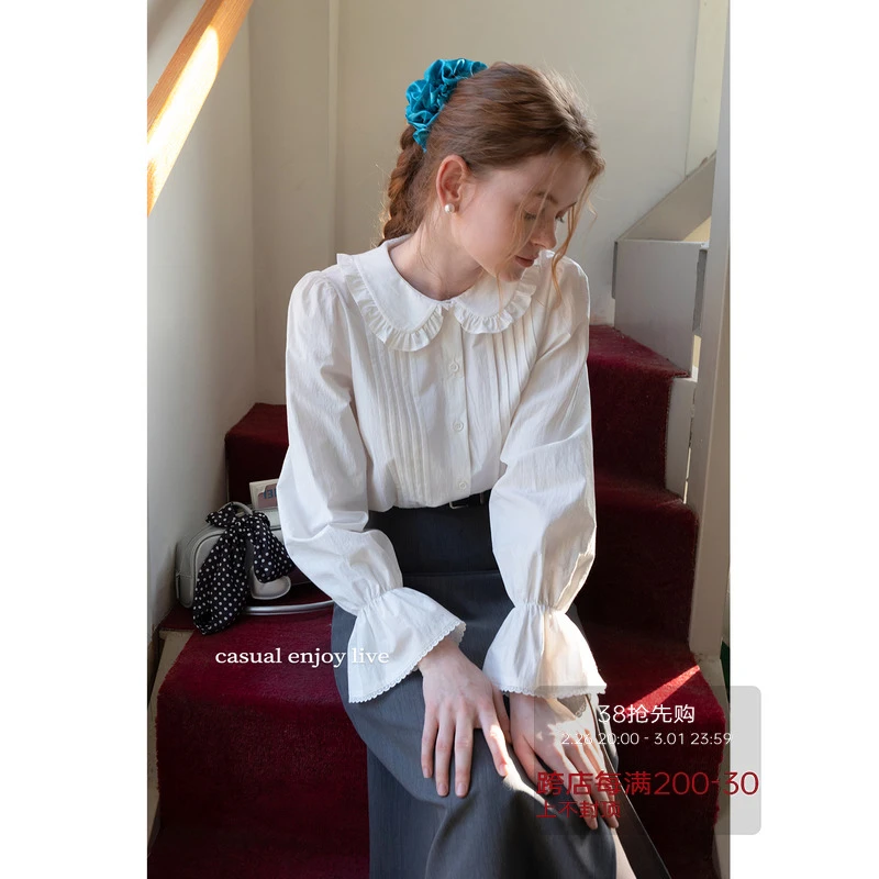 EGGKA【现现】设计法式衬衫女春夏季休闲甜美上衣E24A6377YM