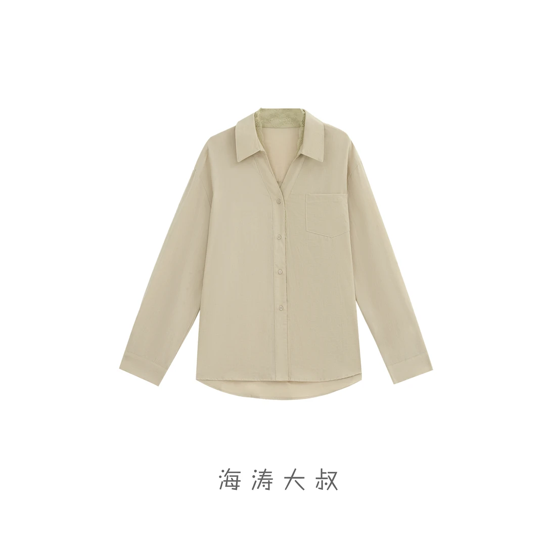 【海涛大叔】「蔓影碟纱」法式百设计感领边拼蕾丝衬衣DX2063