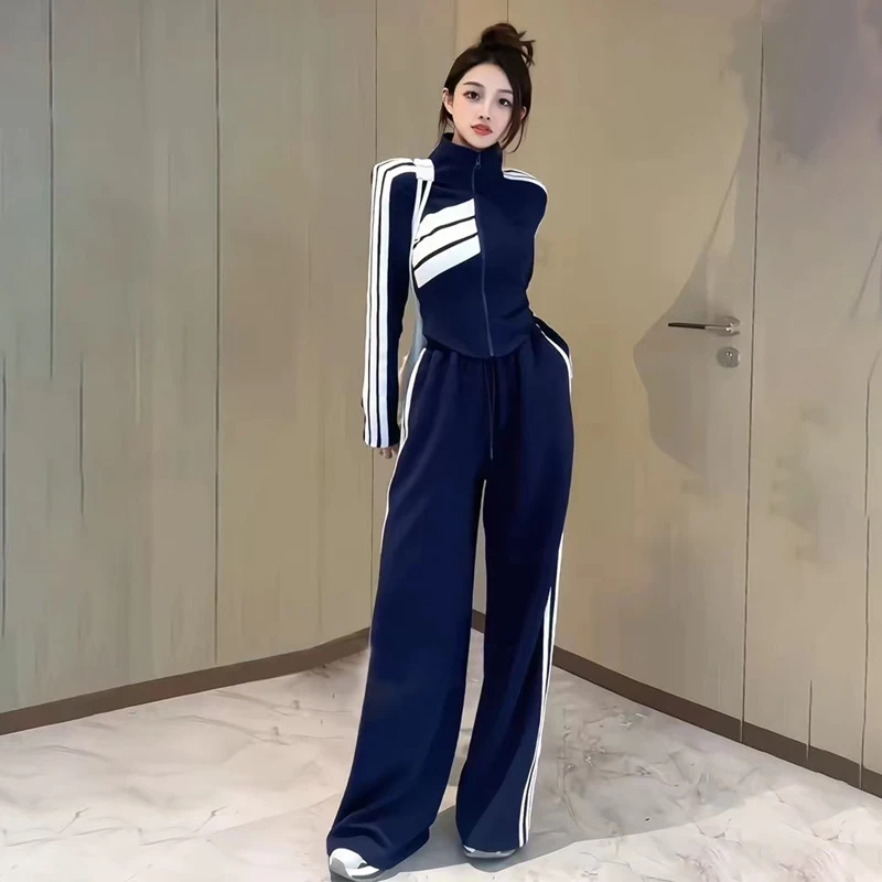 网红显瘦气质休闲运动套装女春秋季新款时尚开衫卫衣阔腿裤两件套