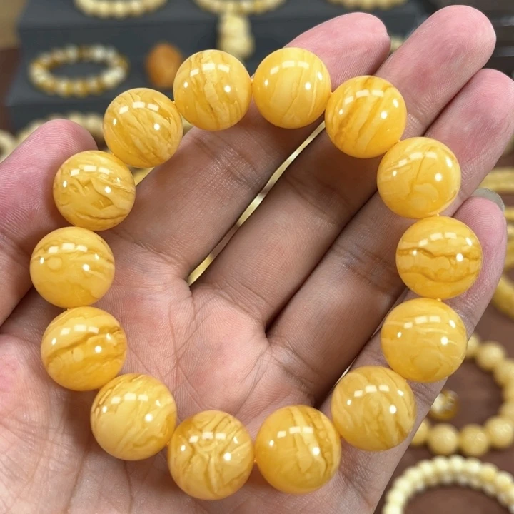 未镶嵌蜜蜡手串纯天然俄料橘底金纹虎皮圆珠