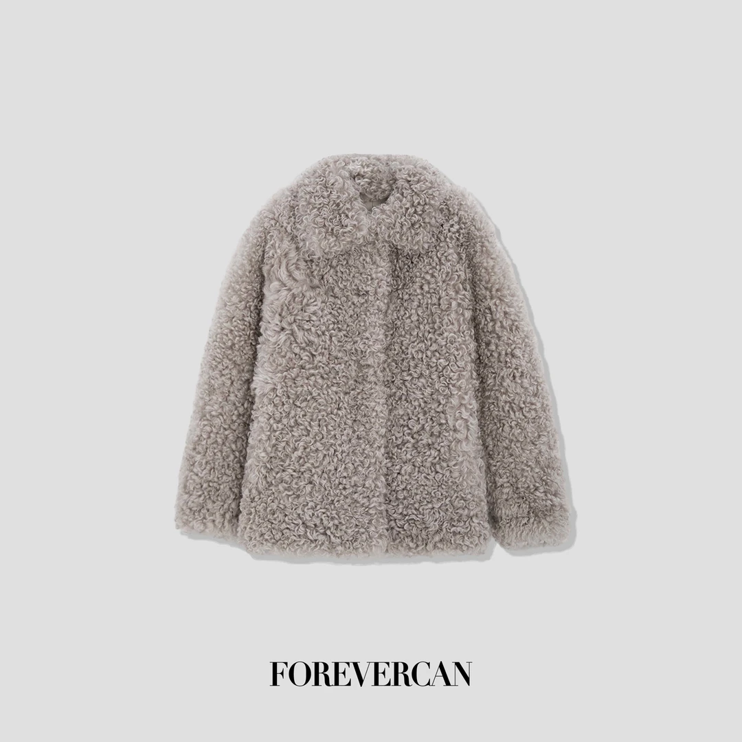 FOREVERCAN“北国雪夜”进口全卷慕斯羊皮毛一体皮草外套 SC22499