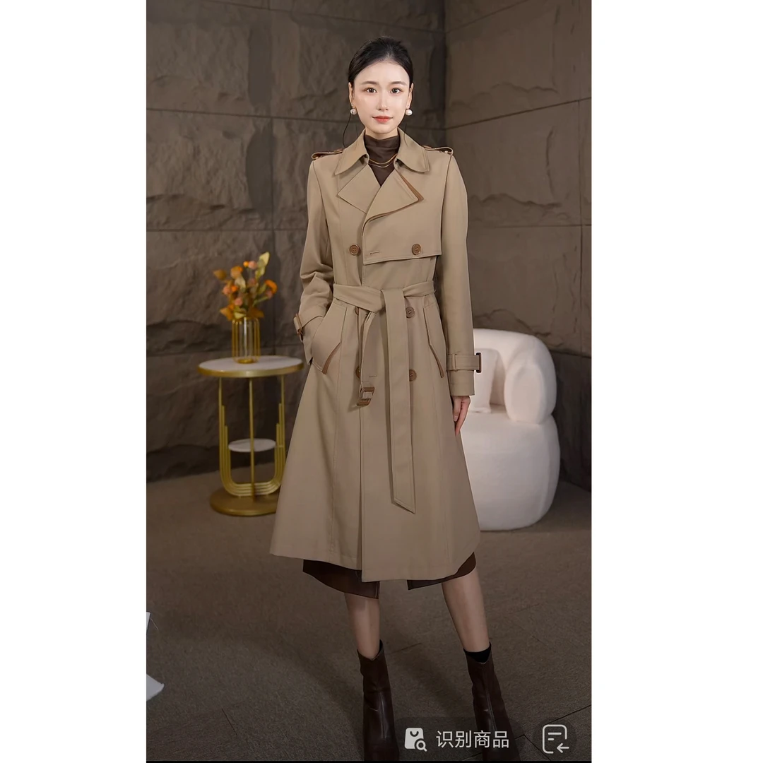 2025新款秋冬设计师中长款风衣休闲百搭大气腰带设计师外套