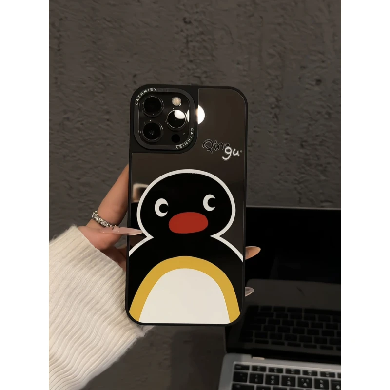 呆呆pingu适用苹果16黑边手机壳iPhone15镜面可爱ins风14plus新款