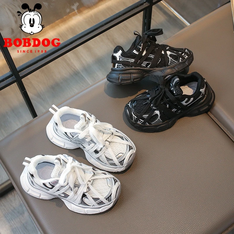 Bobdog/巴布豆2025春季新款双网鞋儿童运动鞋夏款老爹鞋透气网面