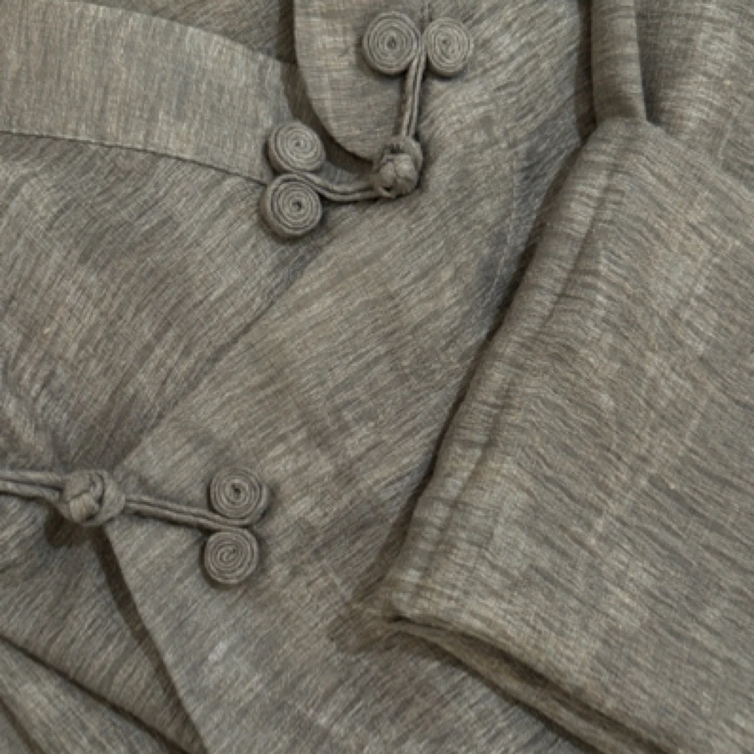 扎溪卡 灰色棉麻藏式手工衬衣