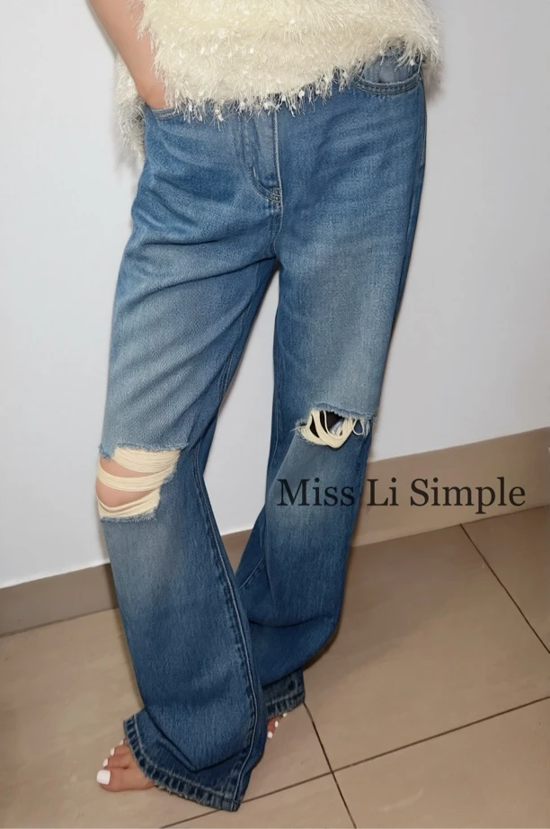 Miss Li Simple【夏】超软面料松弛感直筒休闲牛仔裤高腰