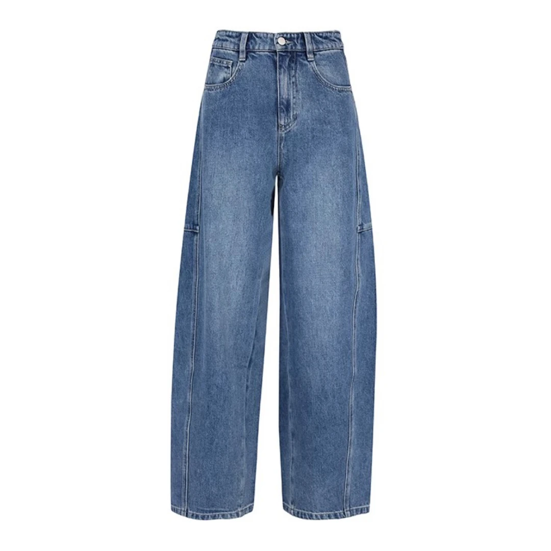 牛仔工装弯刀裤2025春季新款水洗复古做旧休闲阔腿气质长裤