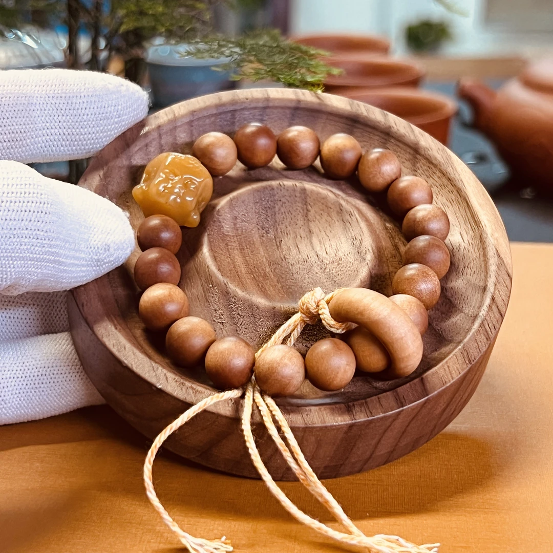 【淮海木雕】老山檀单圈设计款佛头扣环设计手串