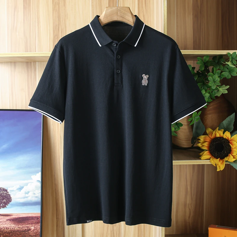 时尚帅气撤柜男装黑色短袖POLO衫男夏季青年百搭休闲翻领T恤上衣