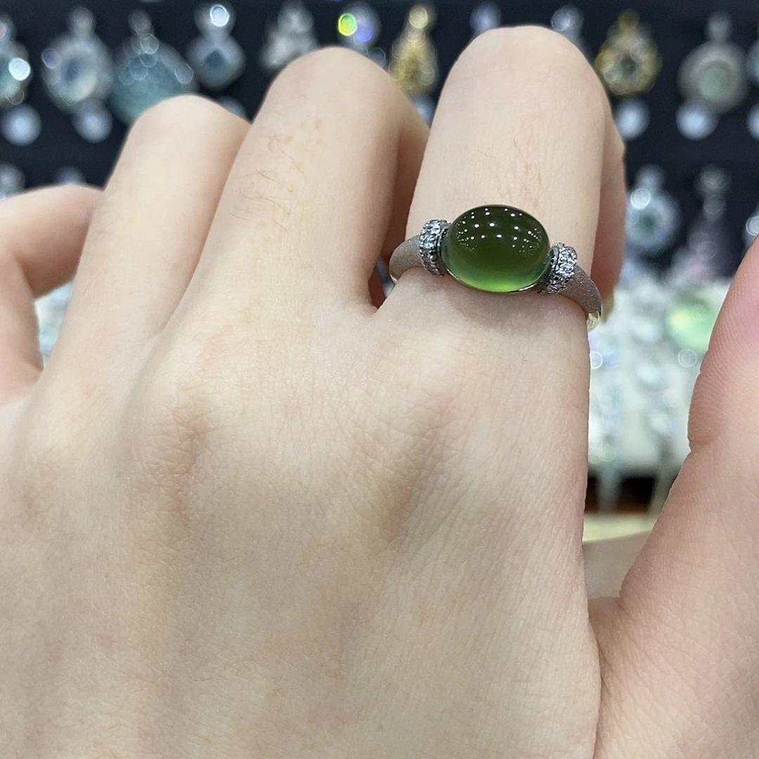 蛇纹石玉银S925镶嵌戒指