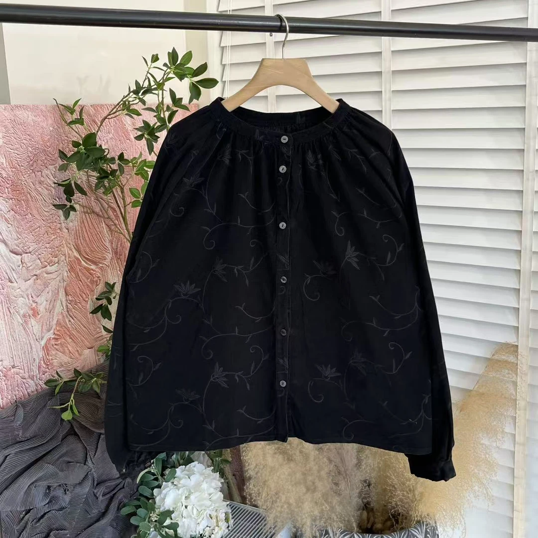 休闲宽松「刺绣单排扣灯芯绒」长袖衬衫女E6148
