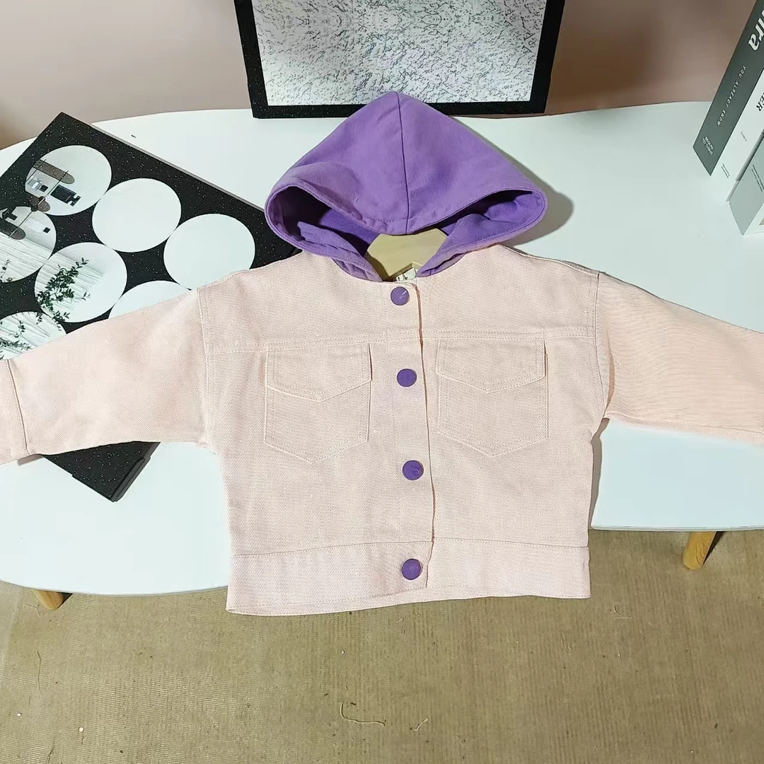C58(大米家)女童连帽粉色牛仔外套