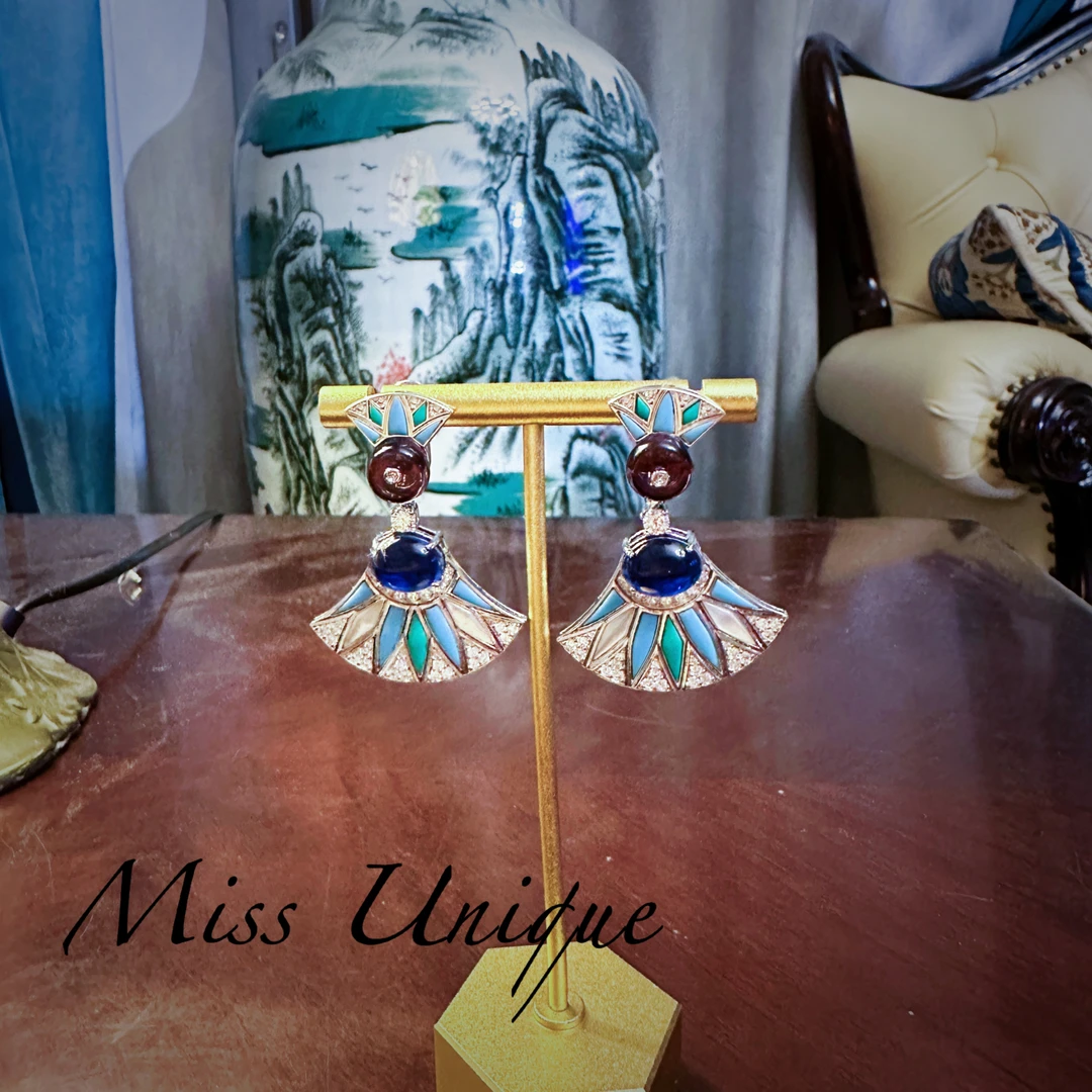 S6093外贸蓝色大扇子耳环