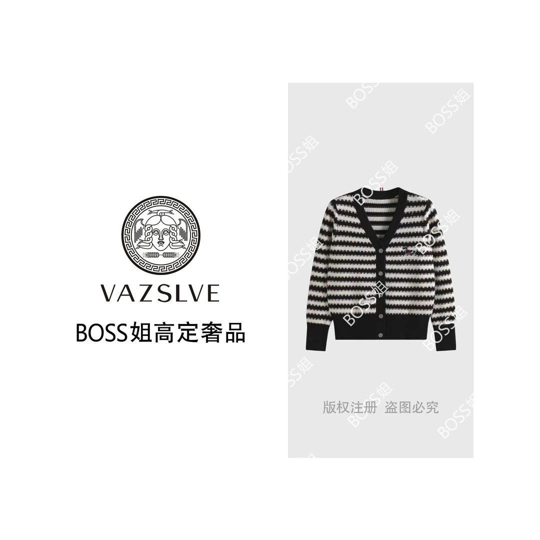 【VAZSLVE/全新奢品】捡漏条纹腊肠狗小香风针织衫开衫外套女5003