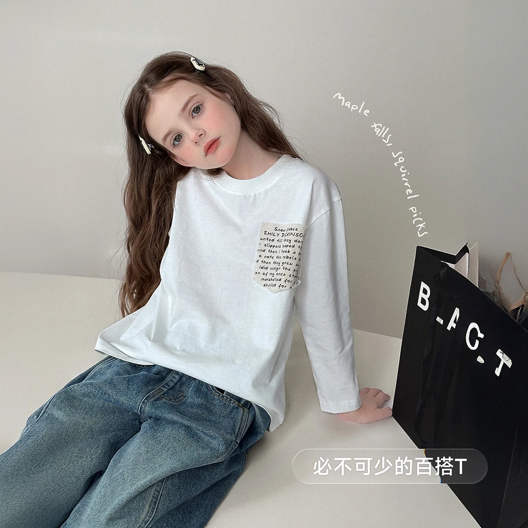 【笔记】蓝小爸童装女童白色字母长袖T秋季宝宝休闲圆领上衣