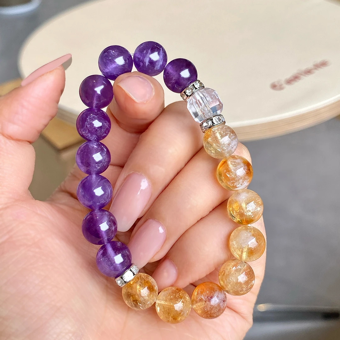 合金石英石手链 「紫宸金运」大颗粒黄色紫色水晶 手串气质百搭手链