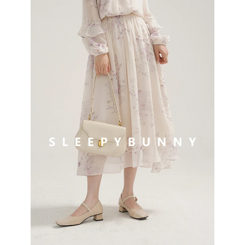 X瞌睡兔【清苍】气质两件套夏季清新淡雅印花半身裙雪纺套装21063